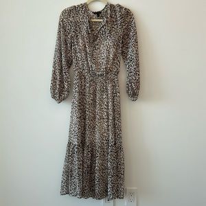 XS 3/4 Sleeve Sheer Animal Print Banana Republic long Dress with Slip Sewn Under